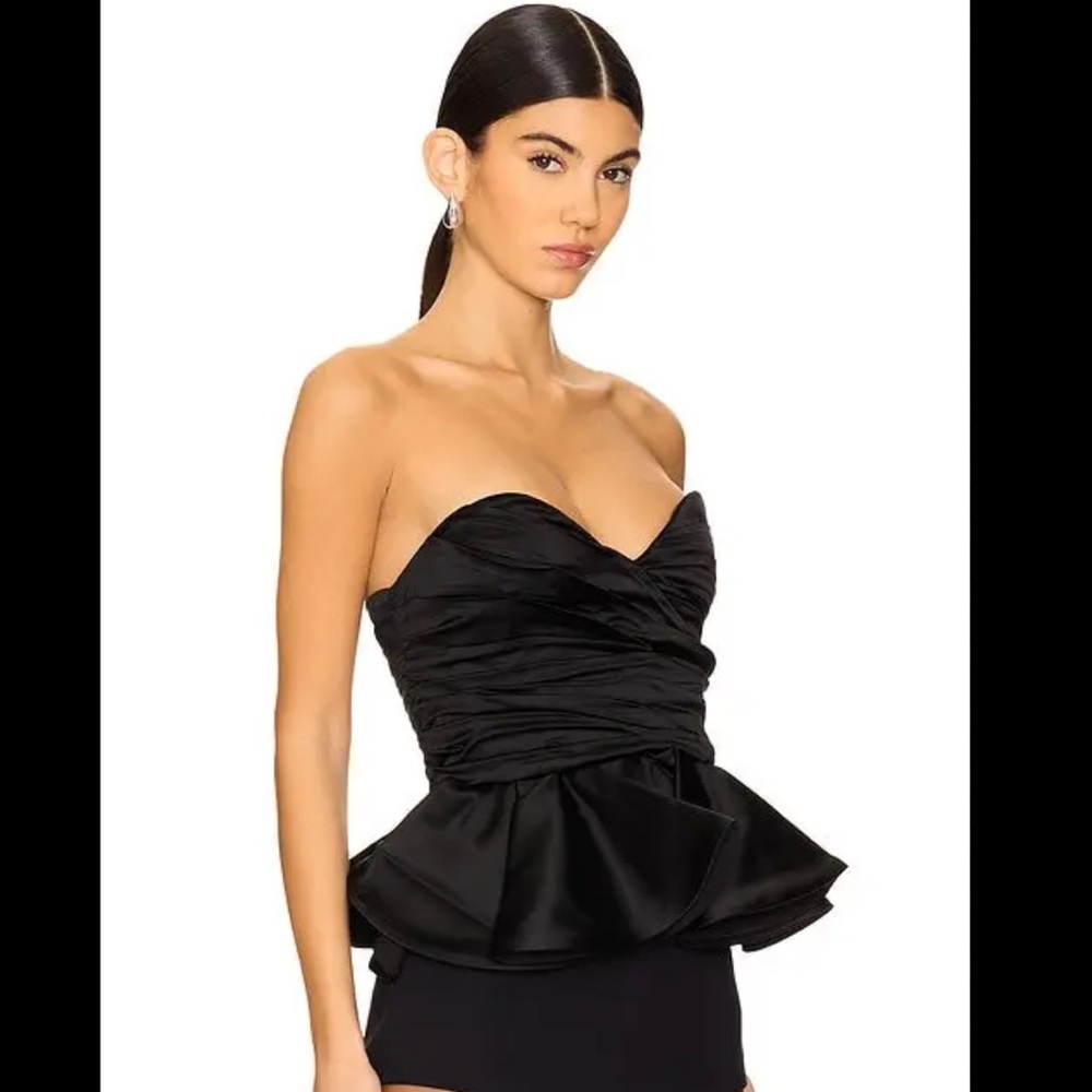 Ronny Kobo Jet Black Tara peplum Top NWT